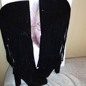 Rhinestone fringe boots